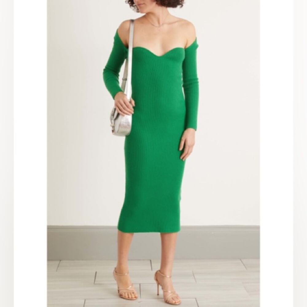 arch4 Cashmere Coco Midi Dress in Emerald Green XS stretch ribbed bodycon - Picture 16 of 16